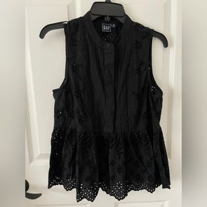 GAP Black Eyelet Sleeveless Peplum Blouse